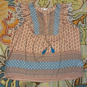DR2 Geometric Blouse with Orange and Blue Highlights